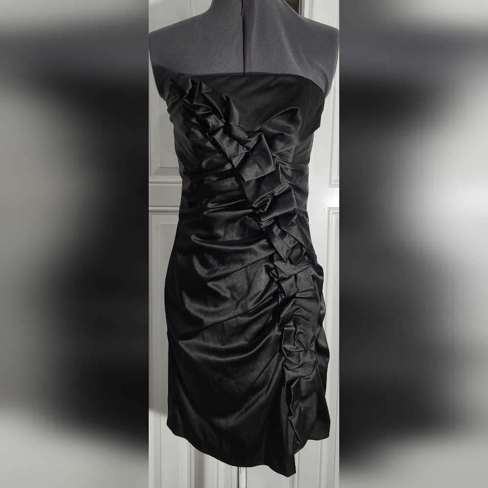 Gunne Sax 2 Jessica McClintock  Black Satin Strapless dress women's size 7 80s